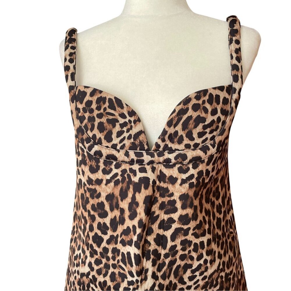 NWT Dhruv Kapoor Sleeveless Sweetheart Mini Dress Leopard Scuba MP - Picture 2 of 10